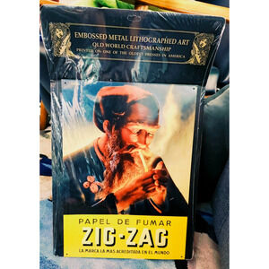Vintage New Zig Zag Cigarette Rolling Papers Tobacco Embossed Metal Sign Litho